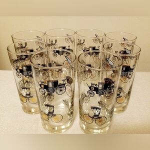 Vtg set of 8 Libbey Curio Carriage 1950s MCM Tumblers.